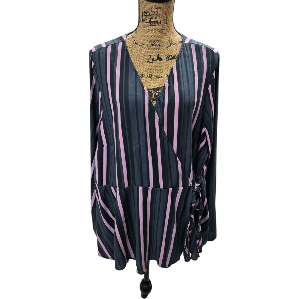 Torrid Purple Black Striped Crepe Wrap Blouse Long Sleeve Plus Size 3X